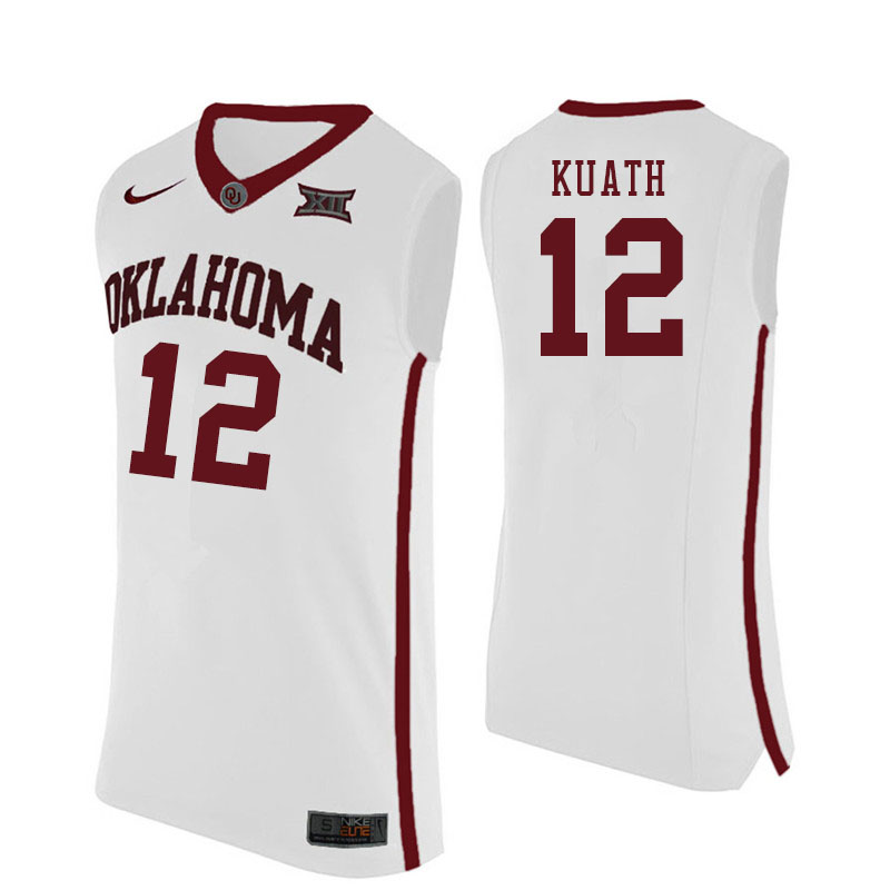 Oklahoma Sooners #12 Kur Kuath College Basketball Jersyes Sale-White